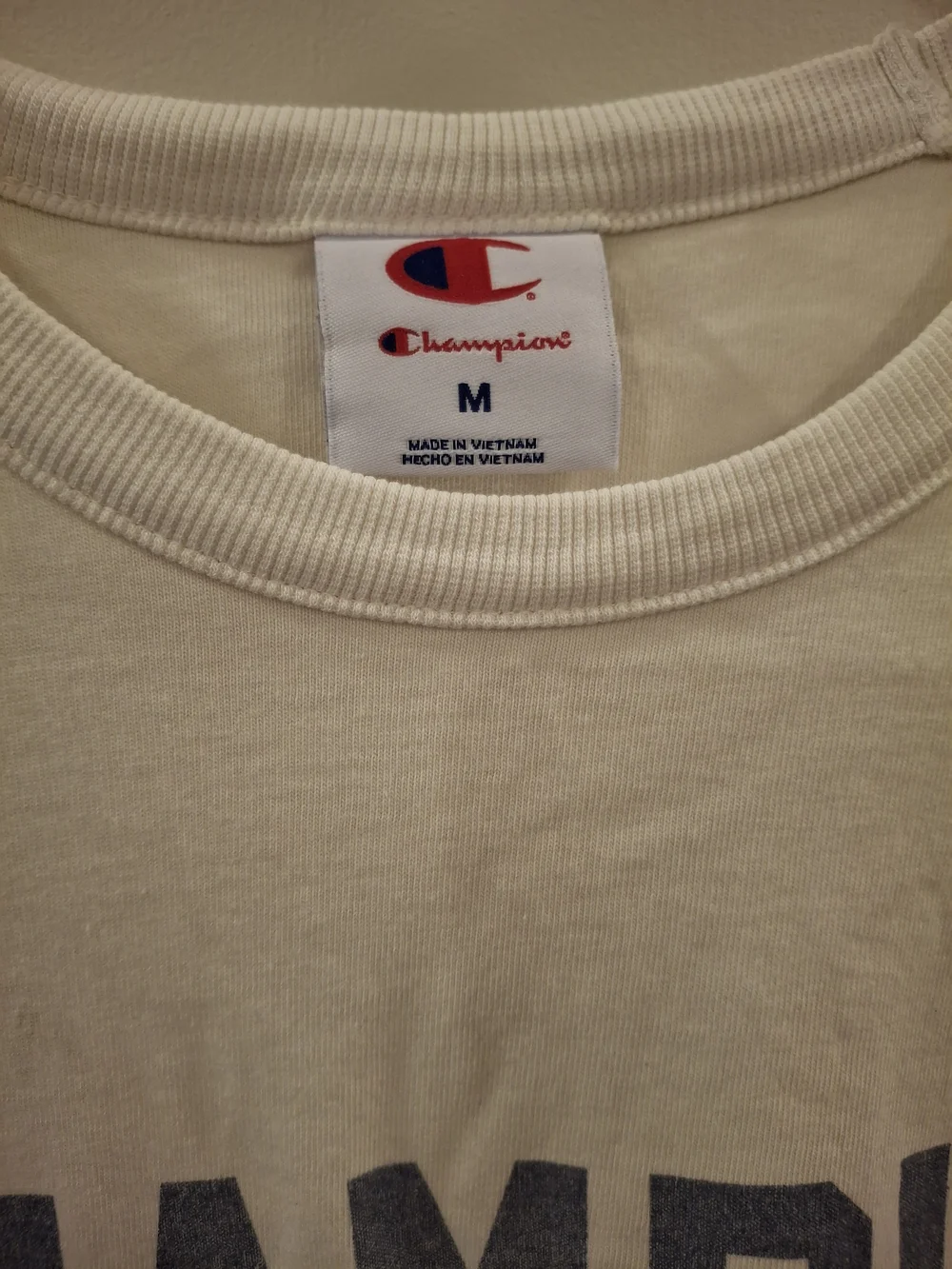 Champion Mens Med Cream Graphic '19' Short Sleeve Tee with Red & Navy Accents - Picture 3 of 3